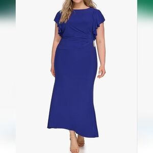 Jessica Howard Women's Ruched Flutter Sleeve Boat Neck Maxi Gown